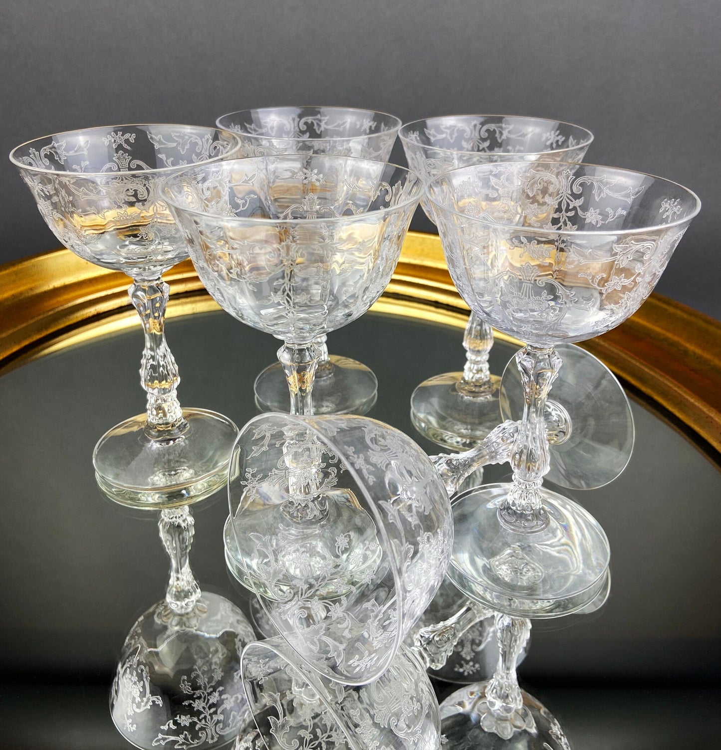Vintage Fostoria Claret Wine Glasses. Set of Two Chintz Motif Stemware. Fine Dining.