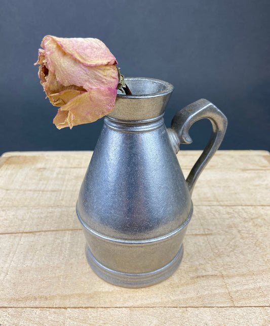 Vintage Pewter Pitcher. Small Collectible Jug or Rustic Flower Vase. Home, Restaurant Decor. Film, Food Styling Prop. RWP, USA.