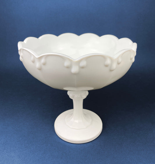 Milk Glass Tear Drops Design Footed Bowl. Bowl or Compote or Planter Made by Indiana Glass Co. Collectible Item.