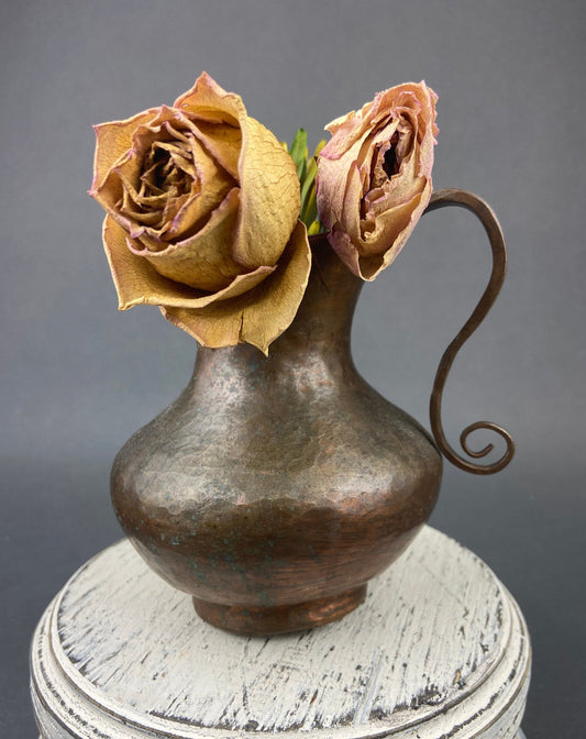 Vintage, Hand Hammered Copper Jug. Primitive Pitcher. Copper Vase. Water Vessel. Collectible Rustic Home Decor.