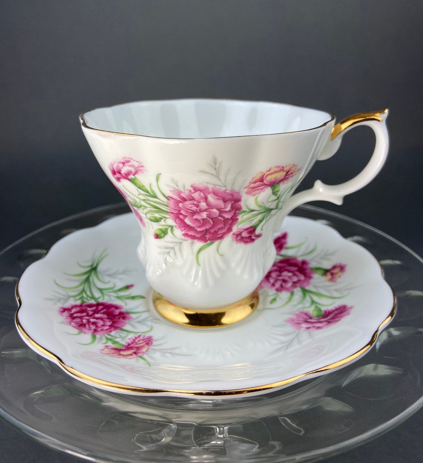 Vintage Royal Albert Tea Cup and Saucer. Friendship Series of 12. Carnation Motif. Fine Bone China Made in England.