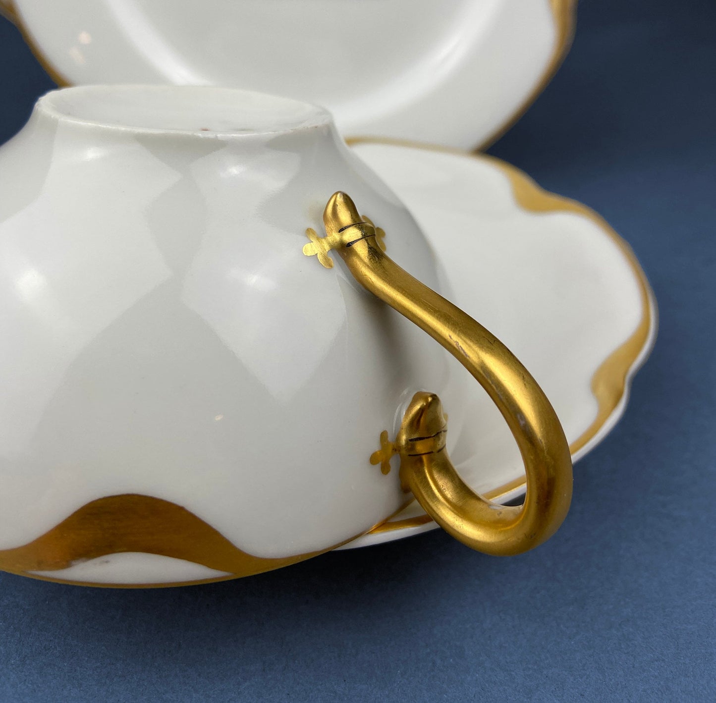 Limoges Haviland Teacup & Saucer with Gold Scalloped Rim , Silver Anniversary Pattern.   The price is for One Cup and Saucer. Gift Idea.