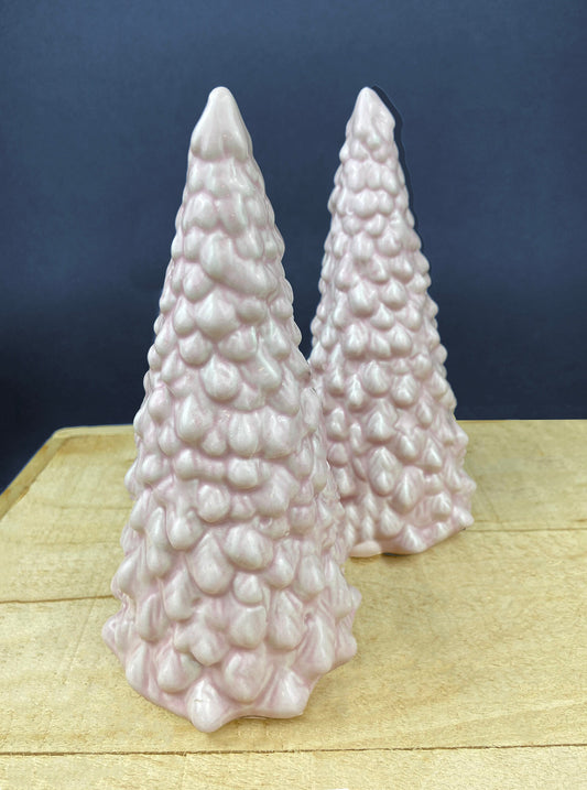 Pink Ceramic Christmas Village Pine Trees. Set of Two Ceramic Christmas Trees. Christmas Decor. Children's Room Holiday Display.   , ir