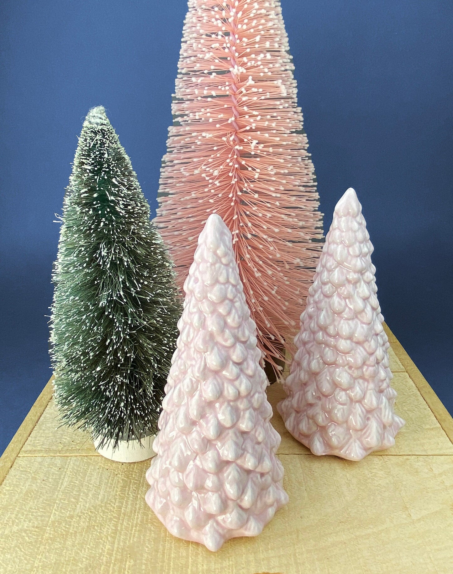 Pink Ceramic Christmas Village Pine Trees. Set of Two Ceramic Christmas Trees. Christmas Decor. Children's Room Holiday Display.   , ir