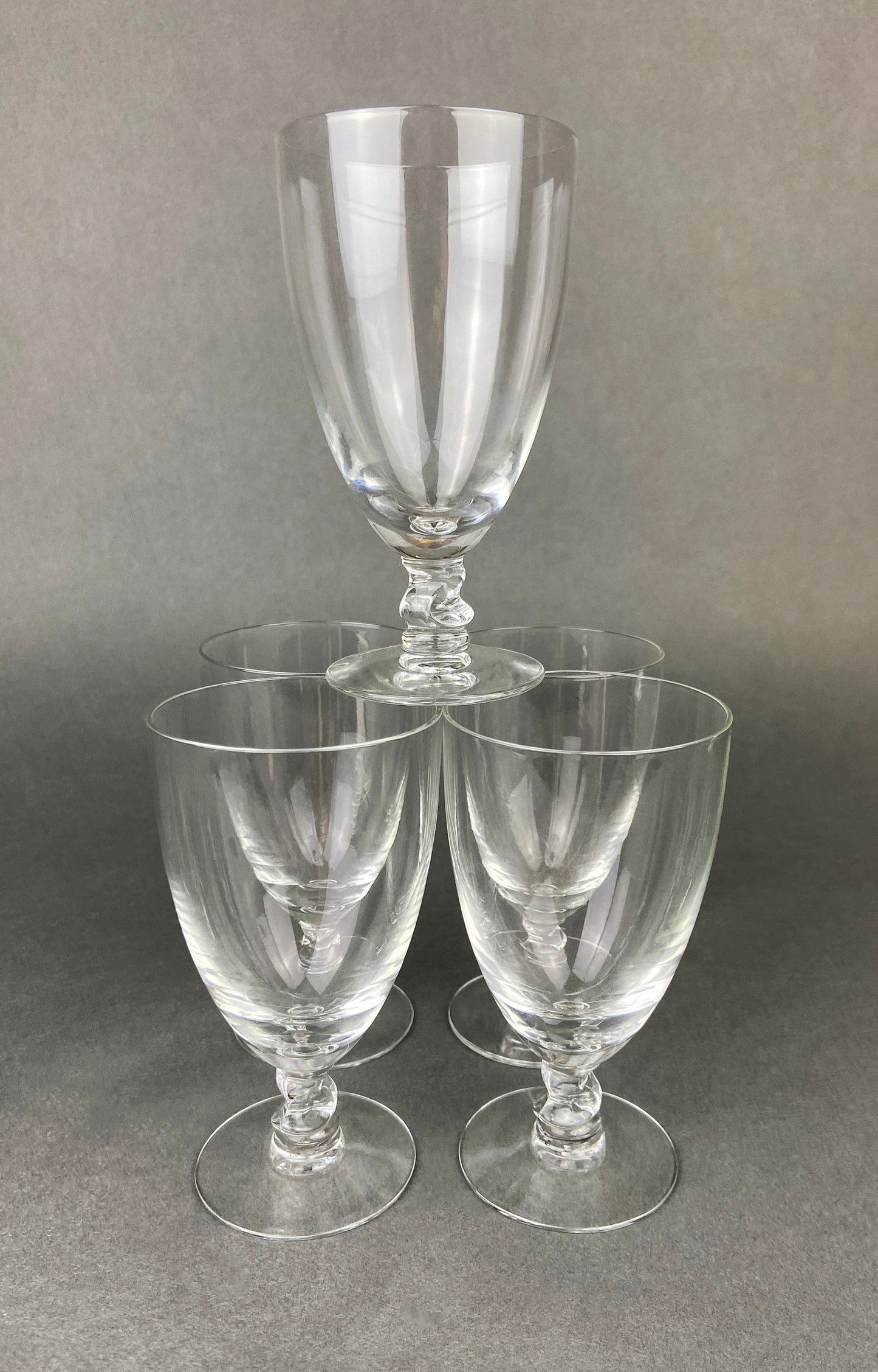 Vintage Contour Clear by Fostoria Crystal Juice Glasses with S Shaped Stem. Set of Five Small Stemware. Collectible Glassware. Fine Dining.