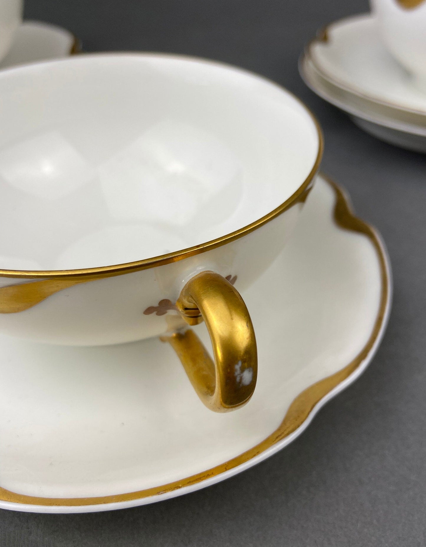 Limoges Haviland Teacup & Saucer with Gold Scalloped Rim , Silver Anniversary Pattern.   The price is for One Cup and Saucer. Gift Idea.
