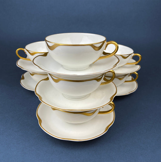 Limoges Haviland Teacup & Saucer with Gold Scalloped Rim , Silver Anniversary Pattern.   The price is for One Cup and Saucer. Gift Idea.