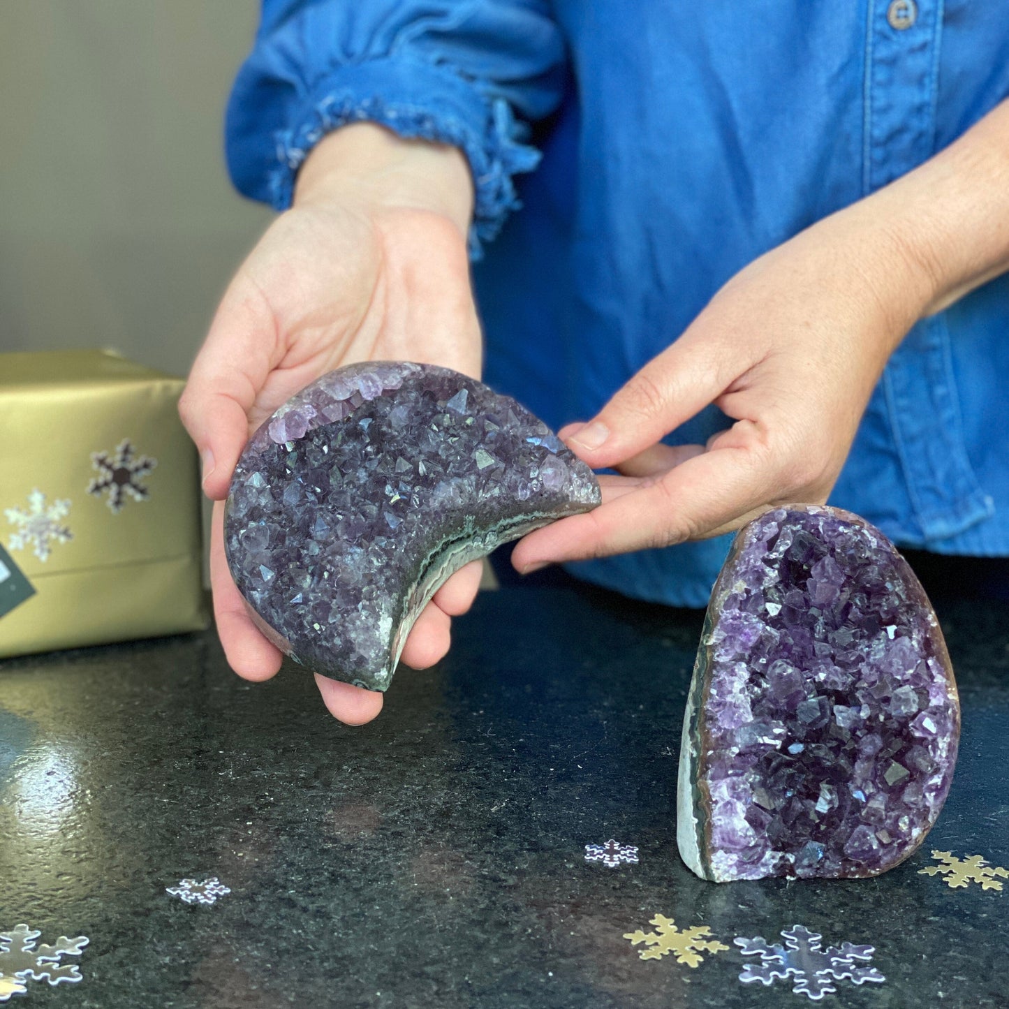 Druzy Crystal Set with 2 pieces, (2 Lb SET), Moon and sparkle crystal cluster stone for home decoration, perfect for mineral collectors