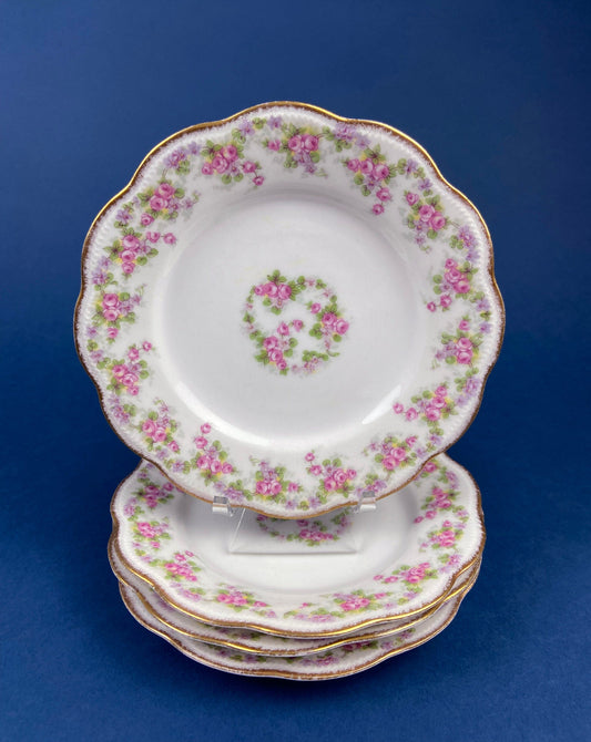 Royal Limoges Dessert Plates (Set of 4): Antique Hand-Painted Rose Garland, Made in France
