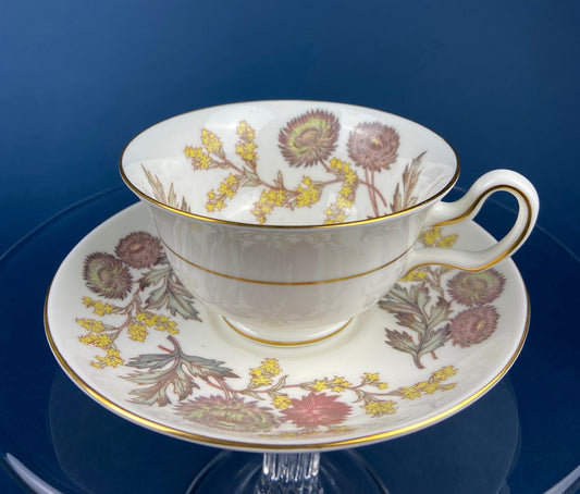 Wedgewood Tea or Coffee Cup with Saucer. Vintage Sophisticated, Fine Bone China with Flower Motif. Made in England. Gift for him or Her.