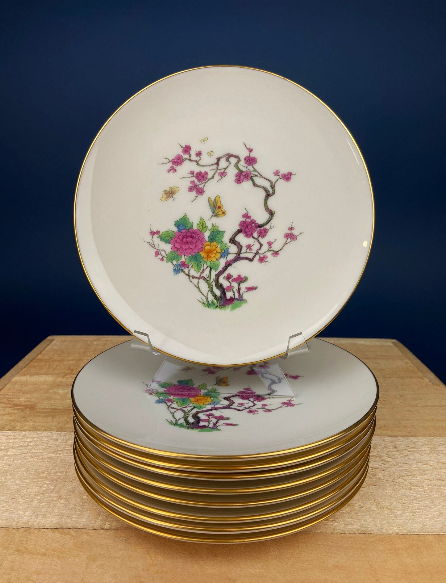 Dessert Salad Plates by Noritake, Elvira Pattern. 5 Porcelain Square Plates with Gold Garland Motifs. Hosting Essentials. Dining Room Decor.