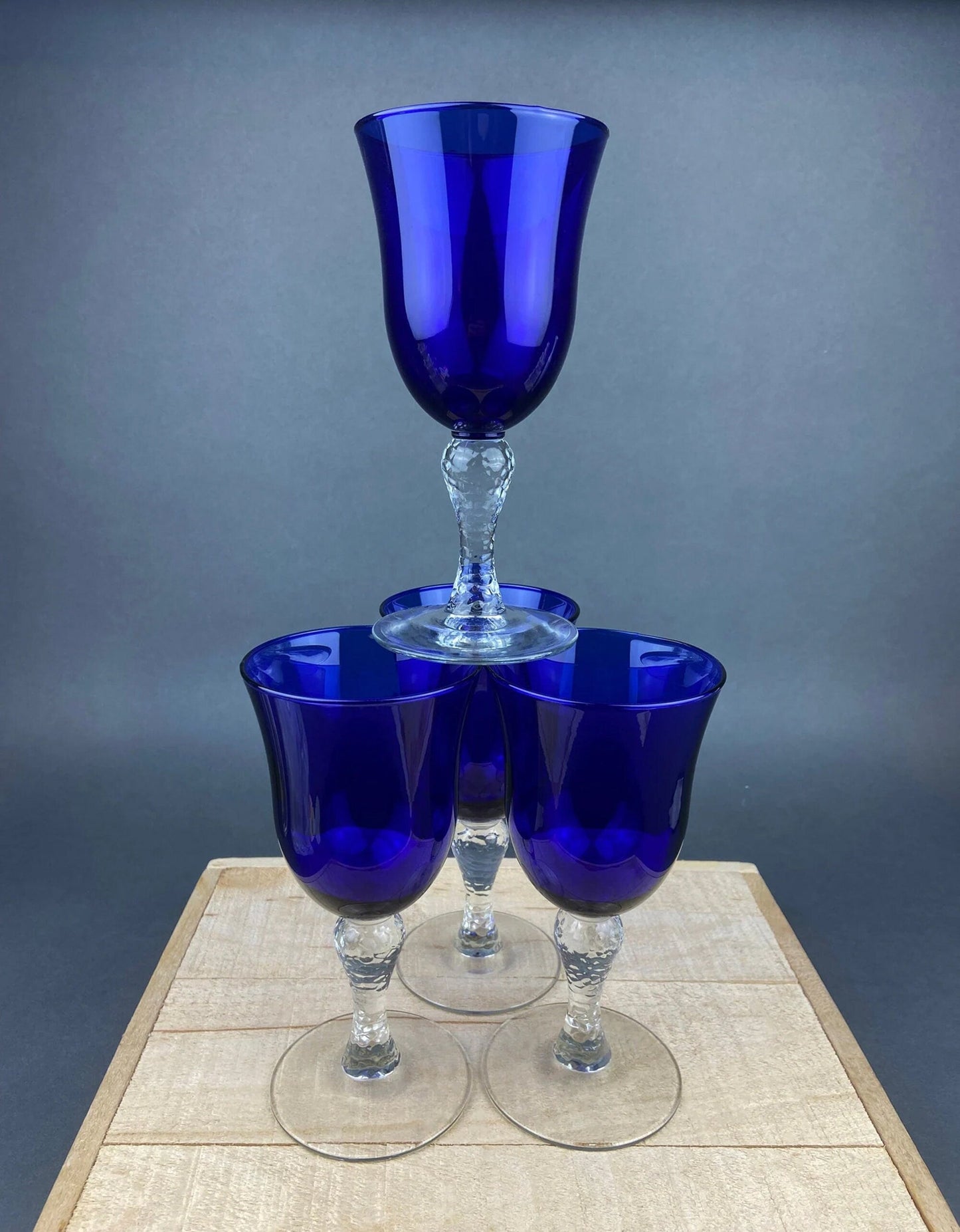 Cobalt Blue Wine Glasses.  Set of Six Stemware. Dark Blue Modern Glasses. Holiday Celebration.