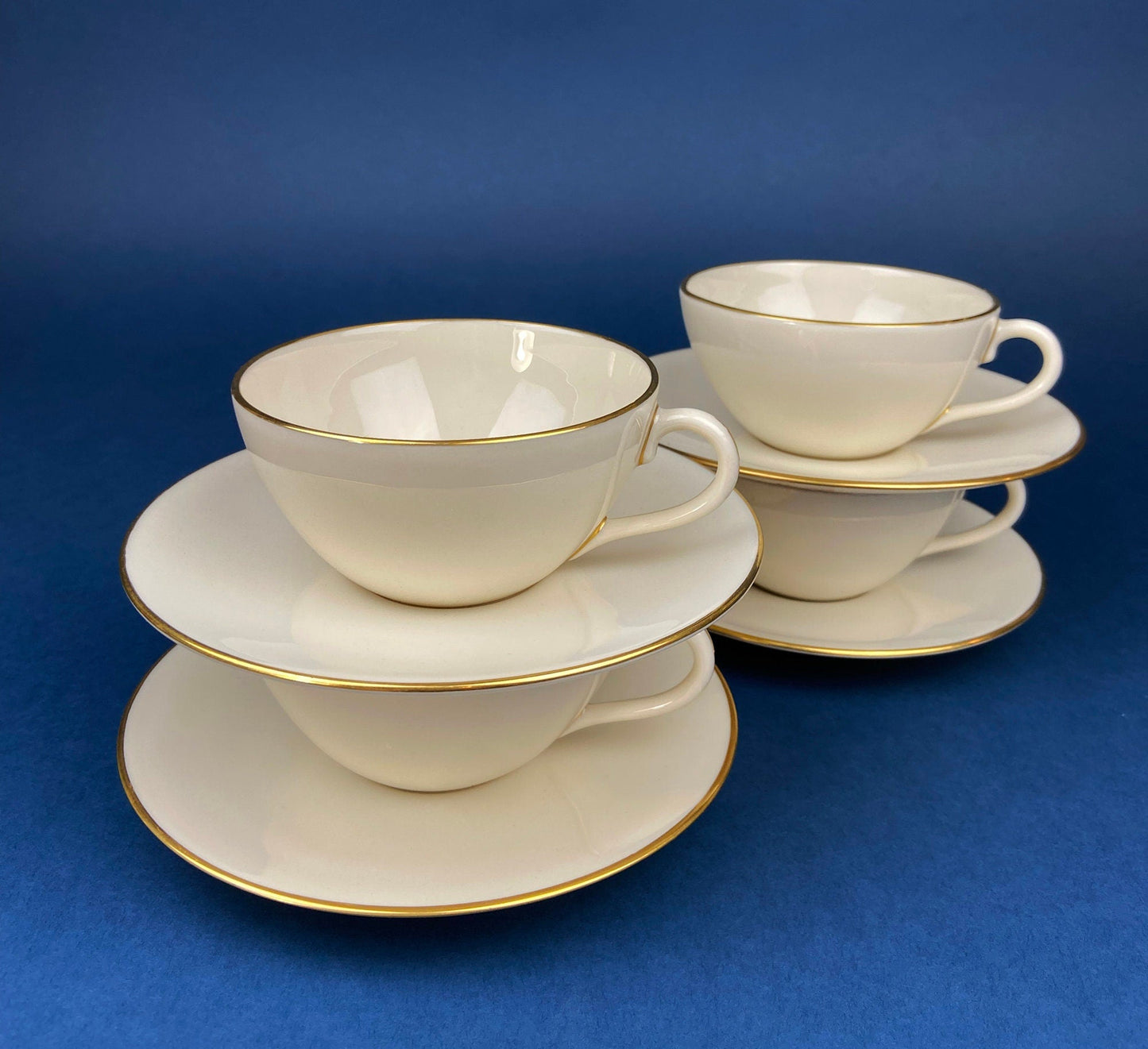 Lenox Tea Cup & Saucer. Creamy White with Gold Rim Tea or Coffee Set. Olympia by Lenox. Porcelain Made in the USA.