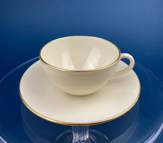 Lenox Tea Cup & Saucer. Creamy White with Gold Rim Tea or Coffee Set. Olympia by Lenox. Porcelain Made in the USA.