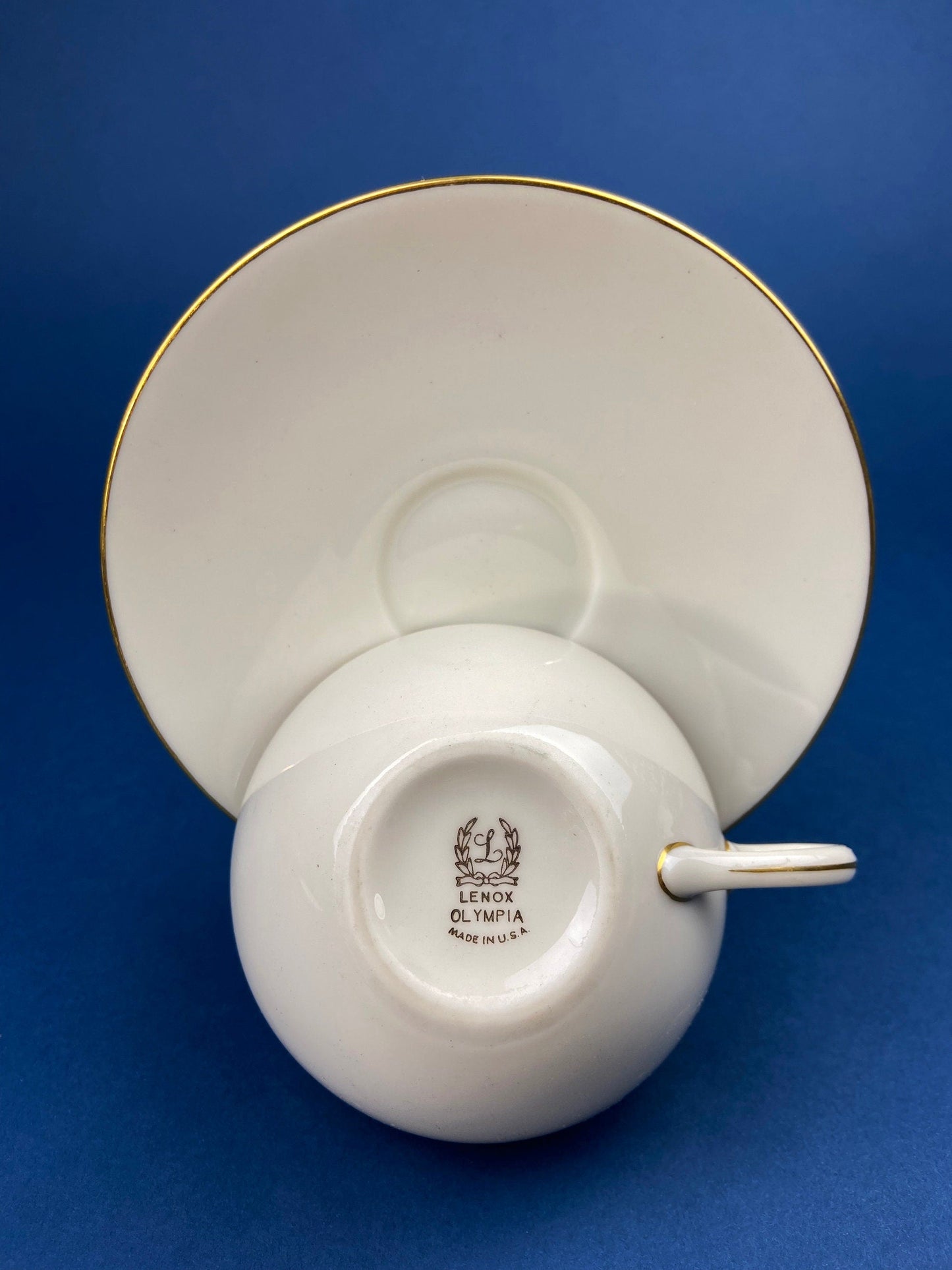 Lenox Tea Cup & Saucer. Creamy White with Gold Rim Tea or Coffee Set. Olympia by Lenox. Porcelain Made in the USA.