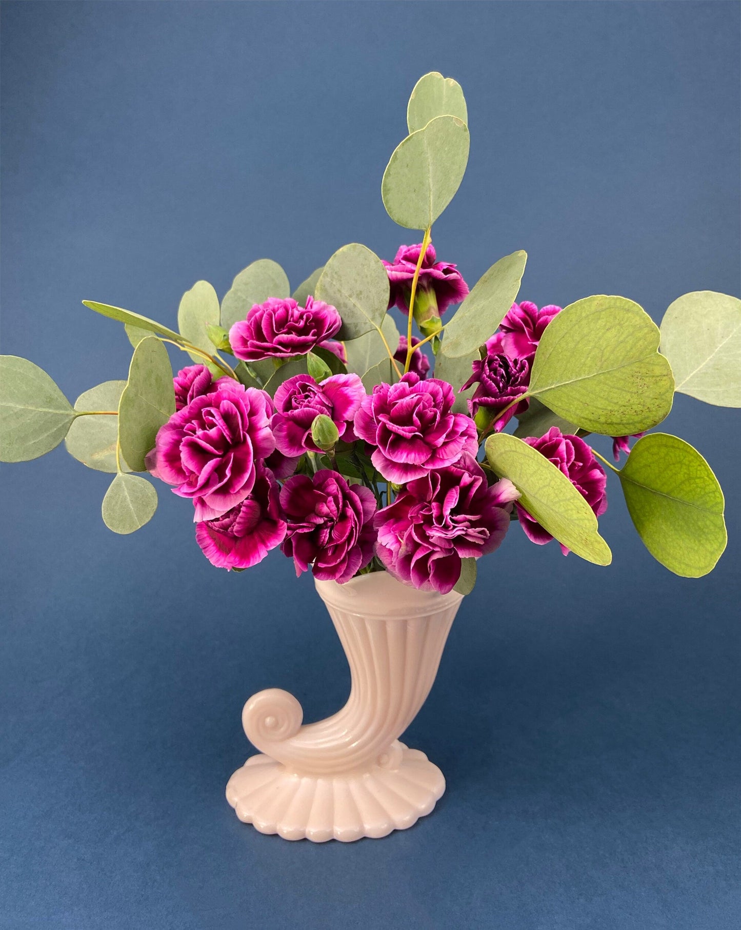Pink Milk Glass Horn Vases. Pair of Cornucopia Shaped Vases in Rare Shell Pink. Table Centerpieces. Collectible Floral Vases.