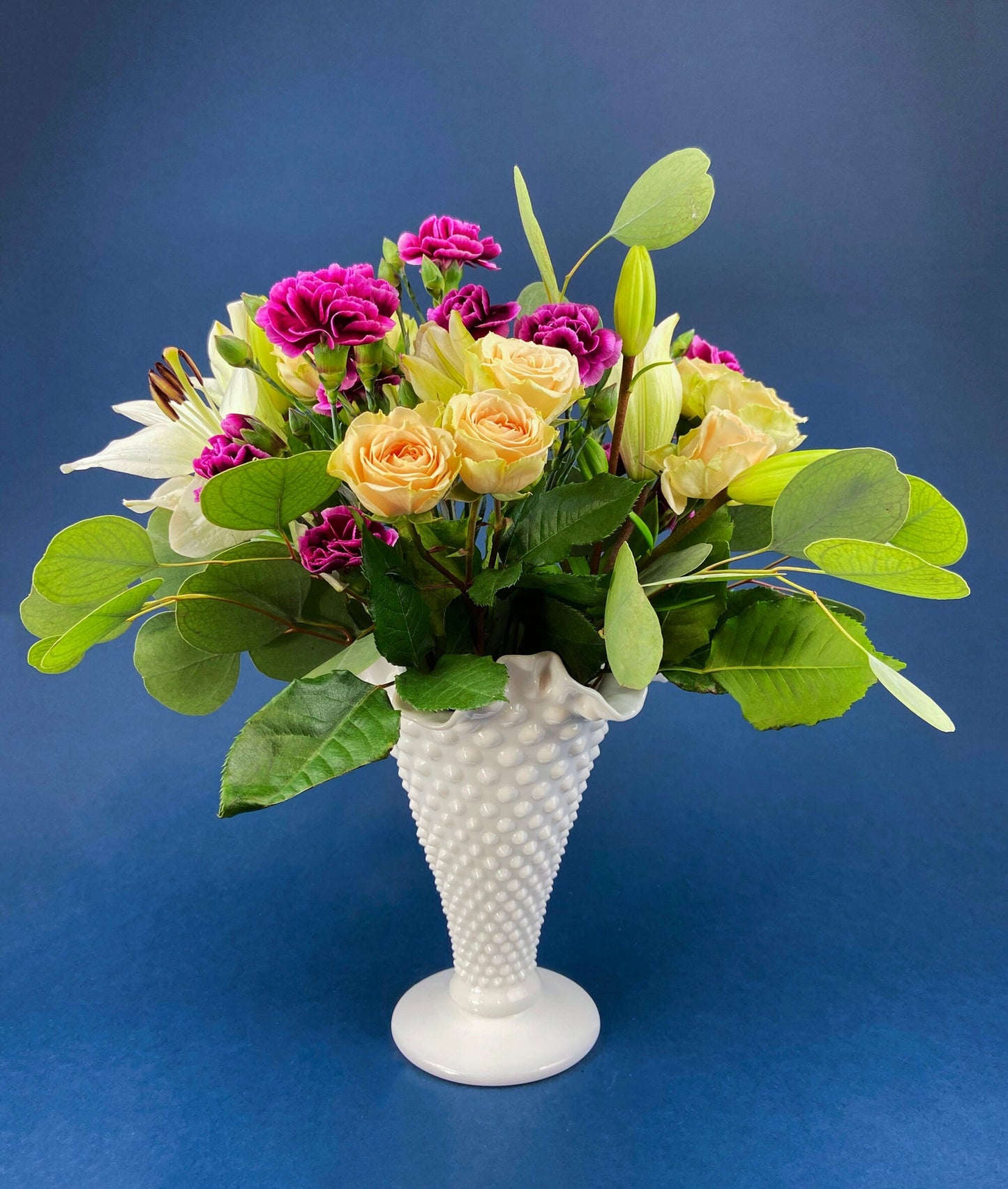 Vintage Milk Glass Vase.  Planter with Sailor Lace Rim Pattern and Ribbed Surface.  Vase by Atterbury Glass, Co.