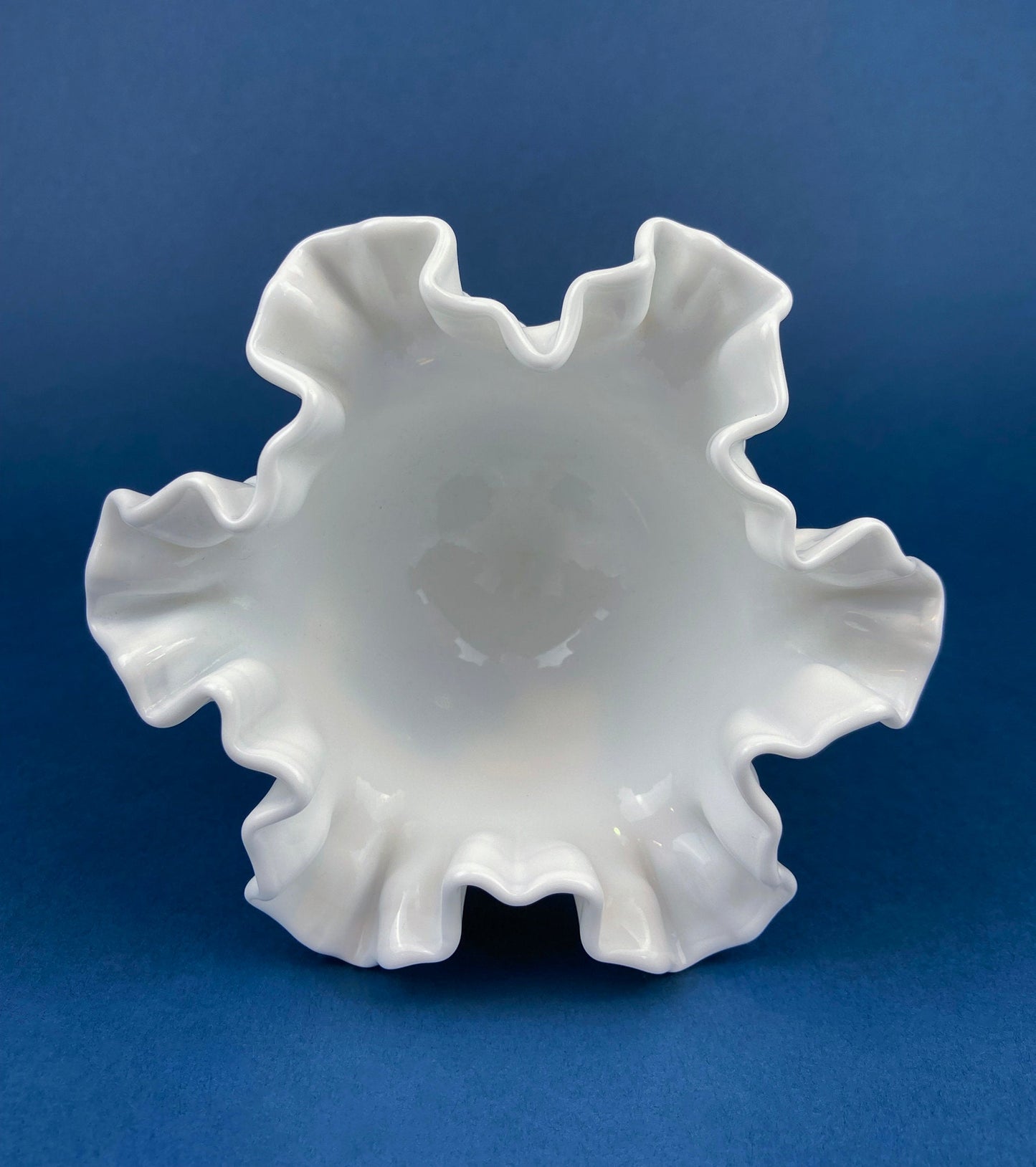 Fenton Milk Glass Compote. White, Footed, Hobnail Bowl with Scalloped and Ruffled  Rim.