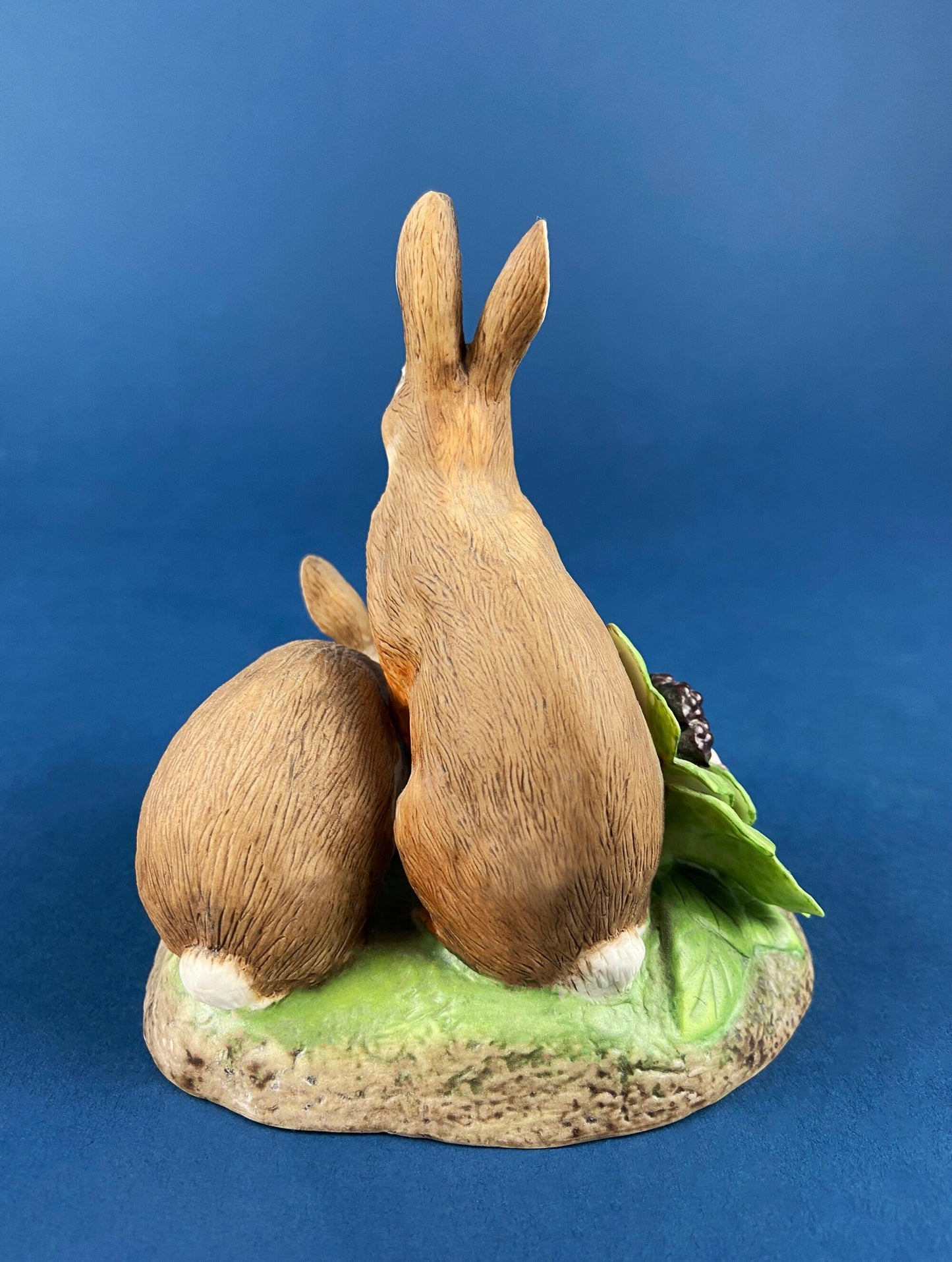Family of Brown Porcelain Bunnies. Hand-Painted Mom Rabbit with Babies. In the Meadow by RW OM. Easter or Spring Celebration.