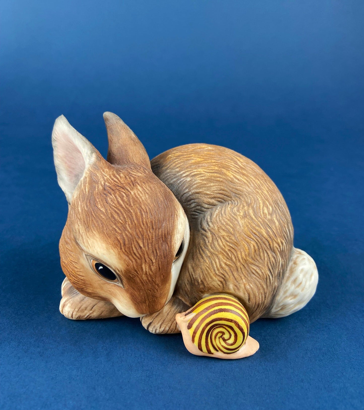 Family of Brown Porcelain Bunnies. Hand-Painted Mom Rabbit with Babies. In the Meadow by RW OM. Easter or Spring Celebration.