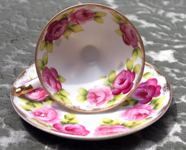 Antique Cup and Saucer By Royal Albert. Old English Rose Motif. Made in England. Fine Bone China. Collectibles. Replacements.