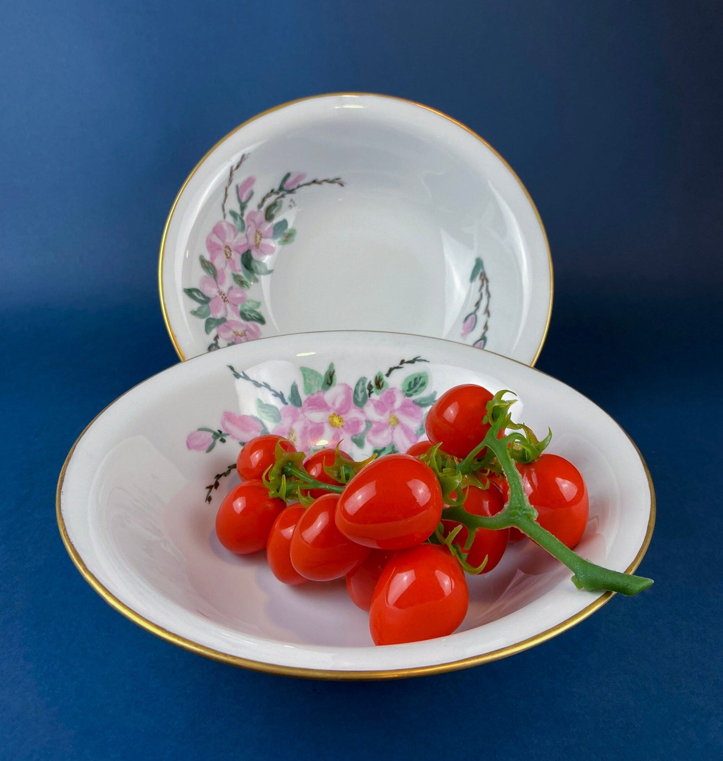 Forget me Not Set of Cup, Saucer, Dessert or Salad Plates, and Dinner Plates. Antique Hand Painted Porcelain Dishes. Breakfast Set.
