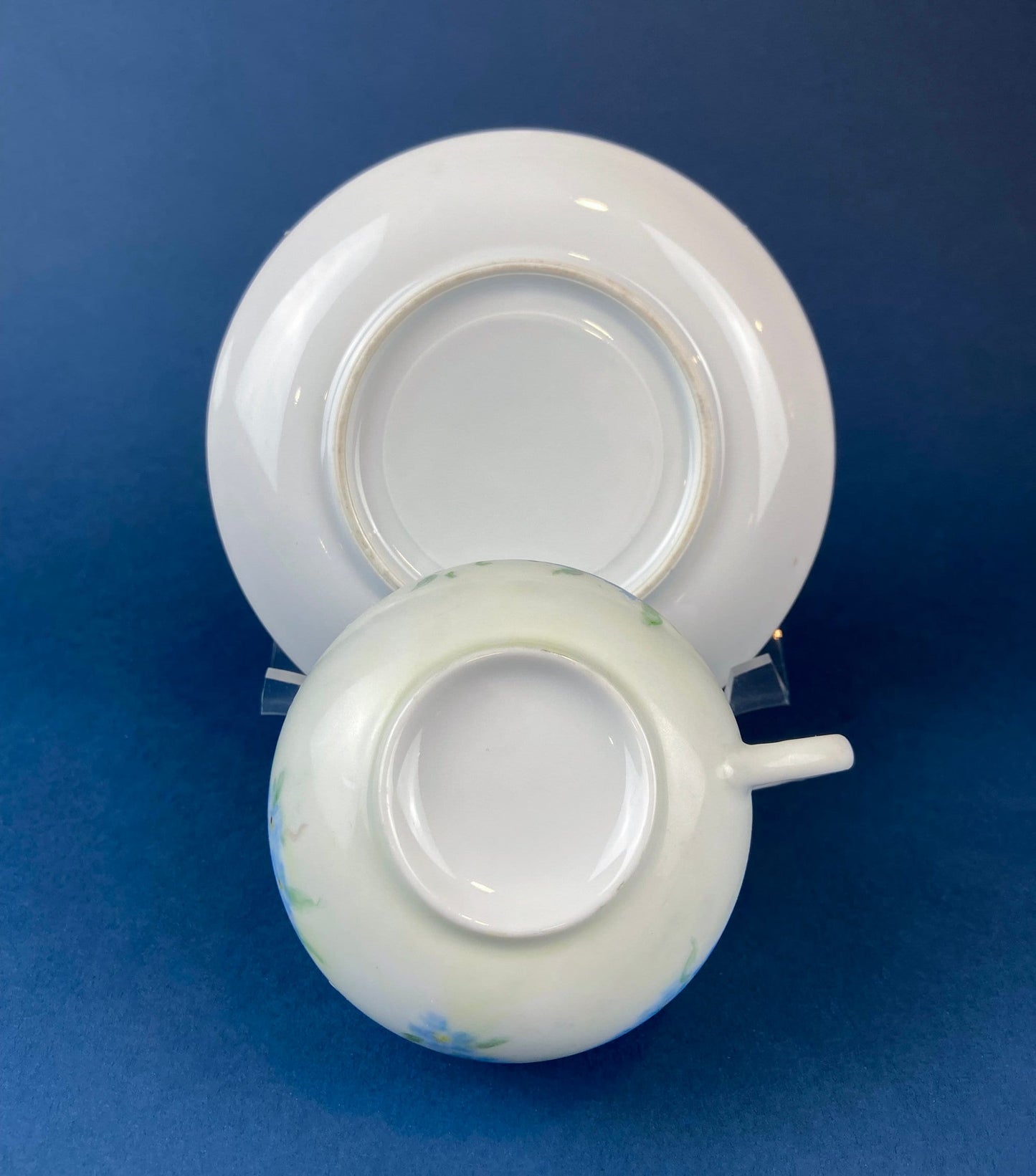 Forget me Not Set of Cup, Saucer, Dessert or Salad Plates, and Dinner Plates. Antique Hand Painted Porcelain Dishes. Breakfast Set.
