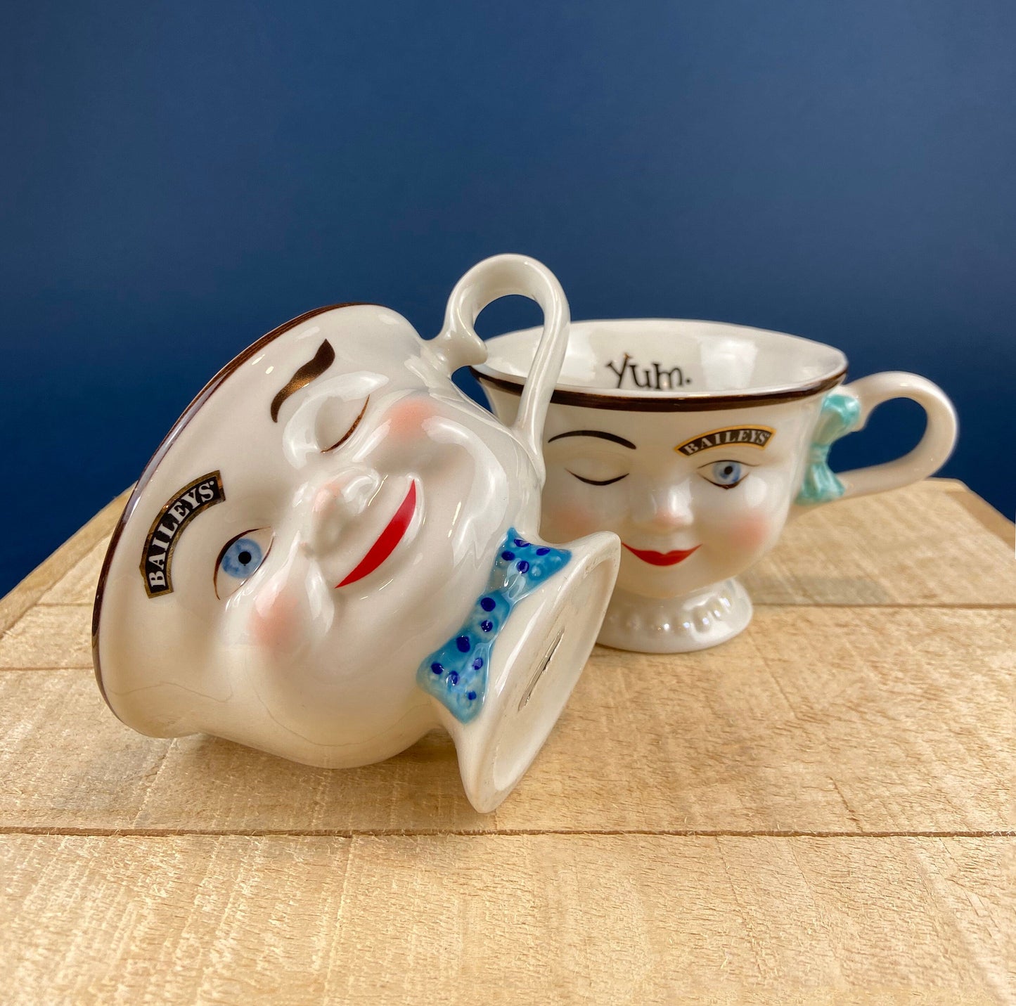 Bailey's Winking Face Creamer with Blue Bow.  Yum Collectible Creamer.  Limited Edition.