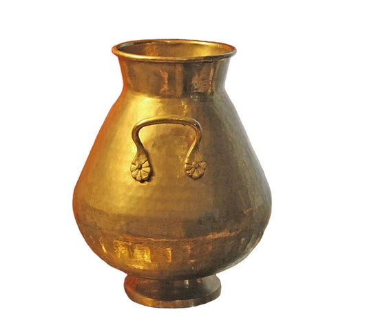 Vintage Brass Urn Vase with Handles. Solid Brass Tall Vase Hand Crafted in India. Simple  Design. Home Decoration.  Large Brass Container.