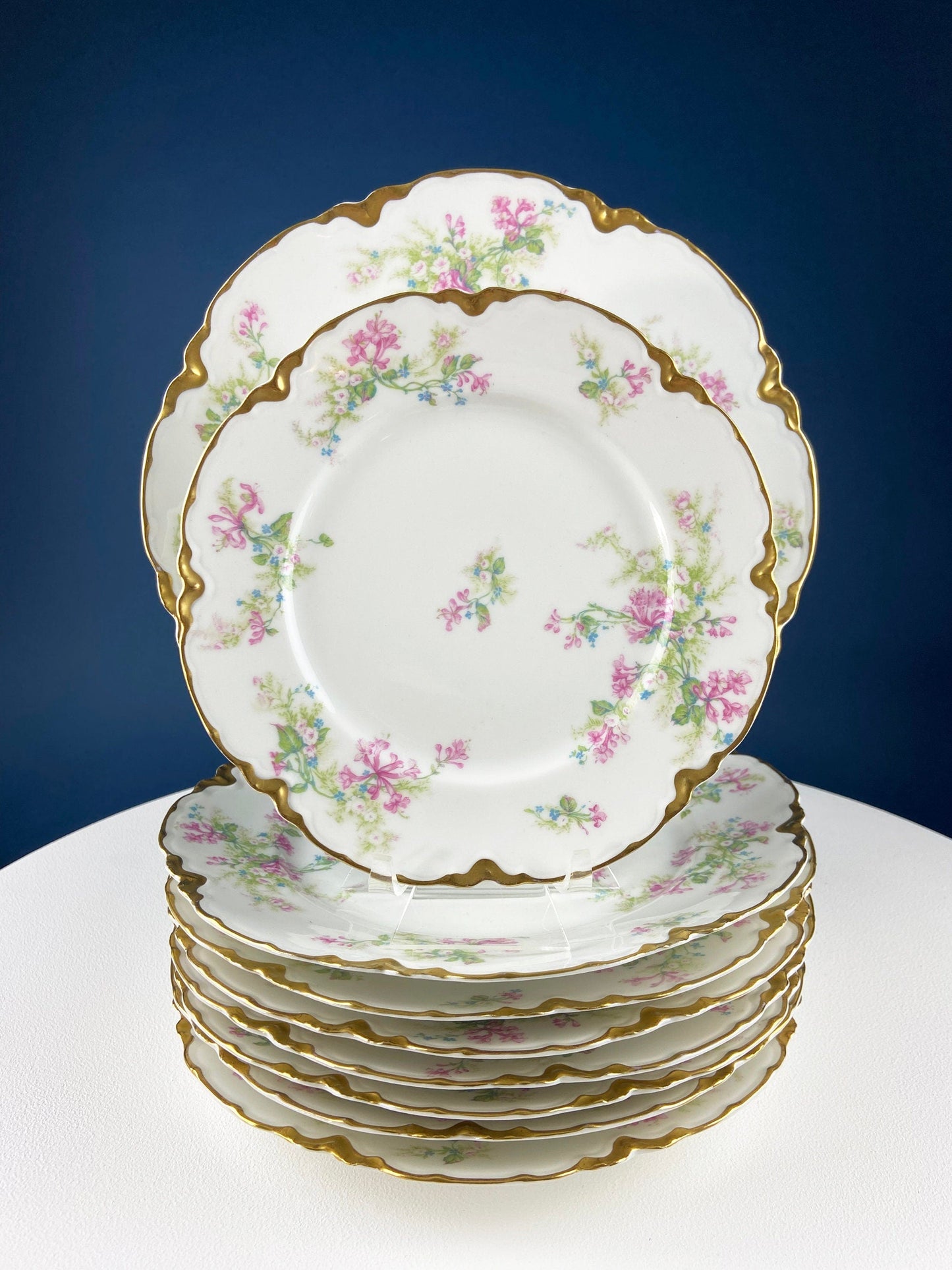 Antique Limoges Trio Tea Set. Floral Motif: Forget-me-nots, Honey Suckle, Roses. Rare Find. French Country Living. Luxurious Dining.