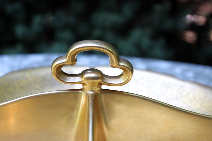 Pickard Divided Bowl with Center Holder.  Dish with Embosssed Rose and Daisy Pattern over AOG.  All Over 24 Karat Gold by Pickard Studio.