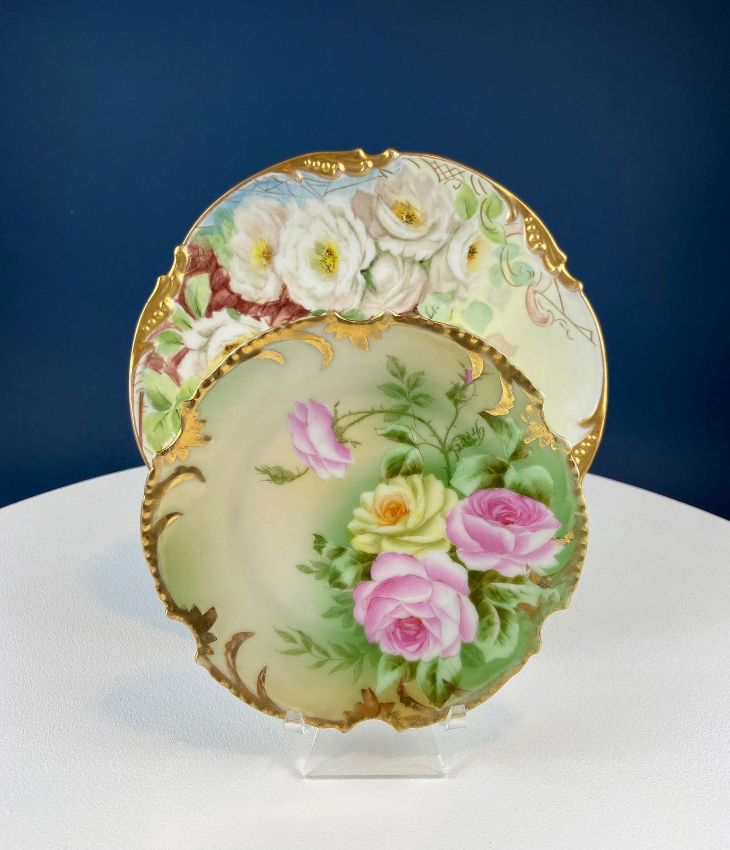 Antique Hand Painted Red Roses Serving or Decorative Plate. Luxurious Dining or Collectible Display. French Country Living. Wedding Gift.
