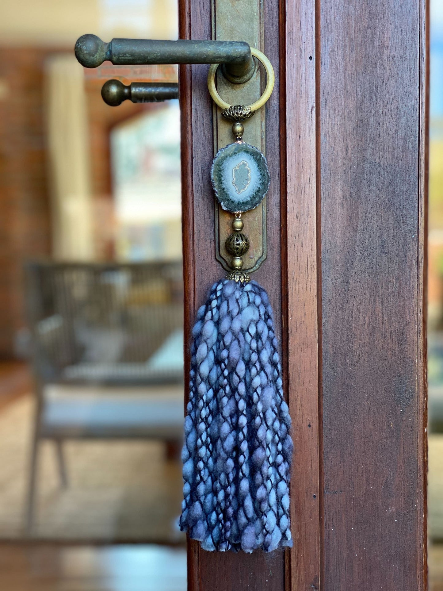 Crystal Garland with Stalactite Stone and Merino Wool Tassels, One of a kind decor piece, Natural Wall Hanging, multiple uses Jasper Gift