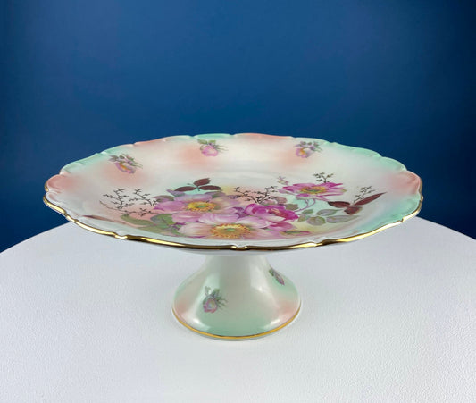 Vintage Schumann Arzberg Germany Cake Stand: Hand-Painted Tea Rose Porcelain