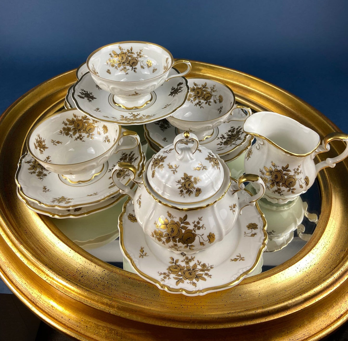 White and Gold Rosenthal Bowl.  Antique Footed Porcelain Serving Dish with Scalloped Rim and Reticulated Motif. Stunning Wedding Gift.