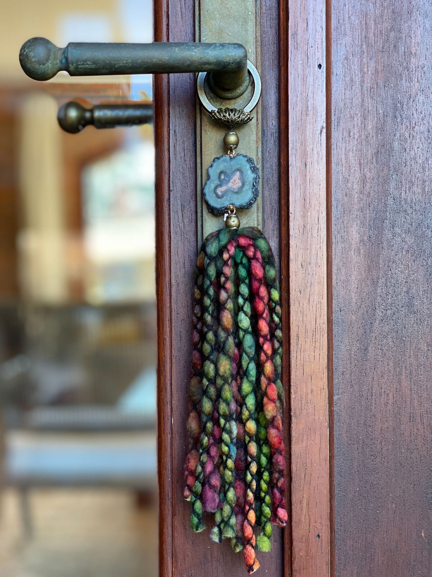 Merino Wool Garland with Stalactite Jasper, One of a kind decor piece, Natural Wall Hanging with Tassels, multiple uses Jasper Gift