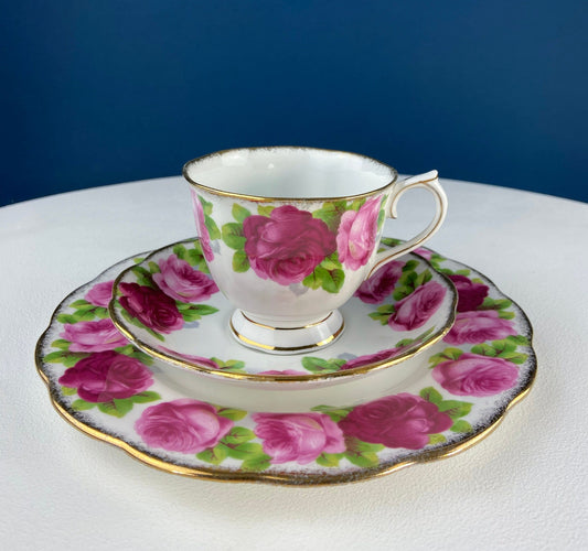 Royal Albert Tea Set Trio. 8" Salad/Dessert Plate, Cup and Saucer. Old Country Rose Motif. Tea Party. Gift for Mom. Cottagecore Living.