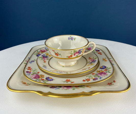 Coxon Belleek Floral China Serving Set: Antique Cottagecore Decor