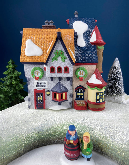Tassy's Mittens and Hassel's Woolies by Department 56. Illuminated Christmas Village House. North Pole Series.