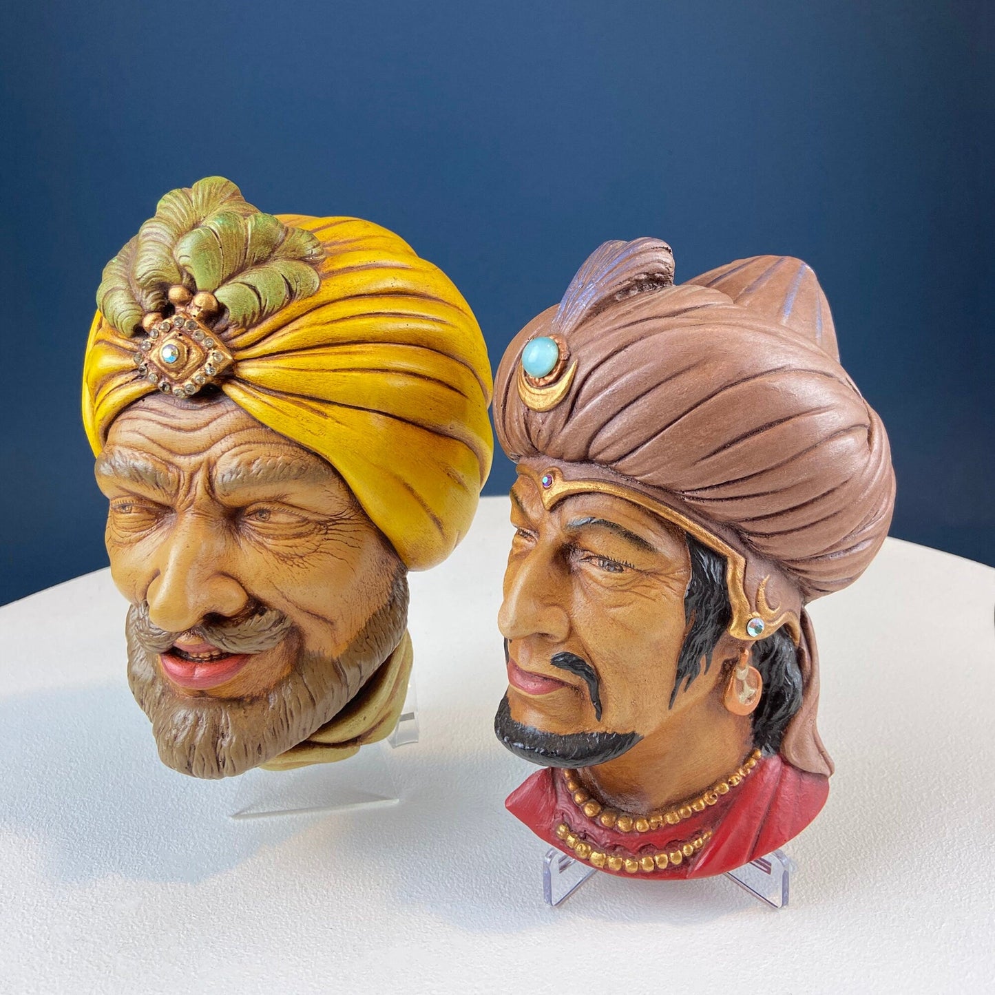 Vintage Chalkware Head of syarian in Blue Hat. Life Like Caricature of Bearded Man. Ethnic Wall Hanging. Collectibl