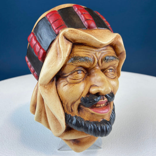 Vintage Chalkware Head of syarian in Blue Hat. Life Like Caricature of Bearded Man. Ethnic Wall Hanging. Collectibl