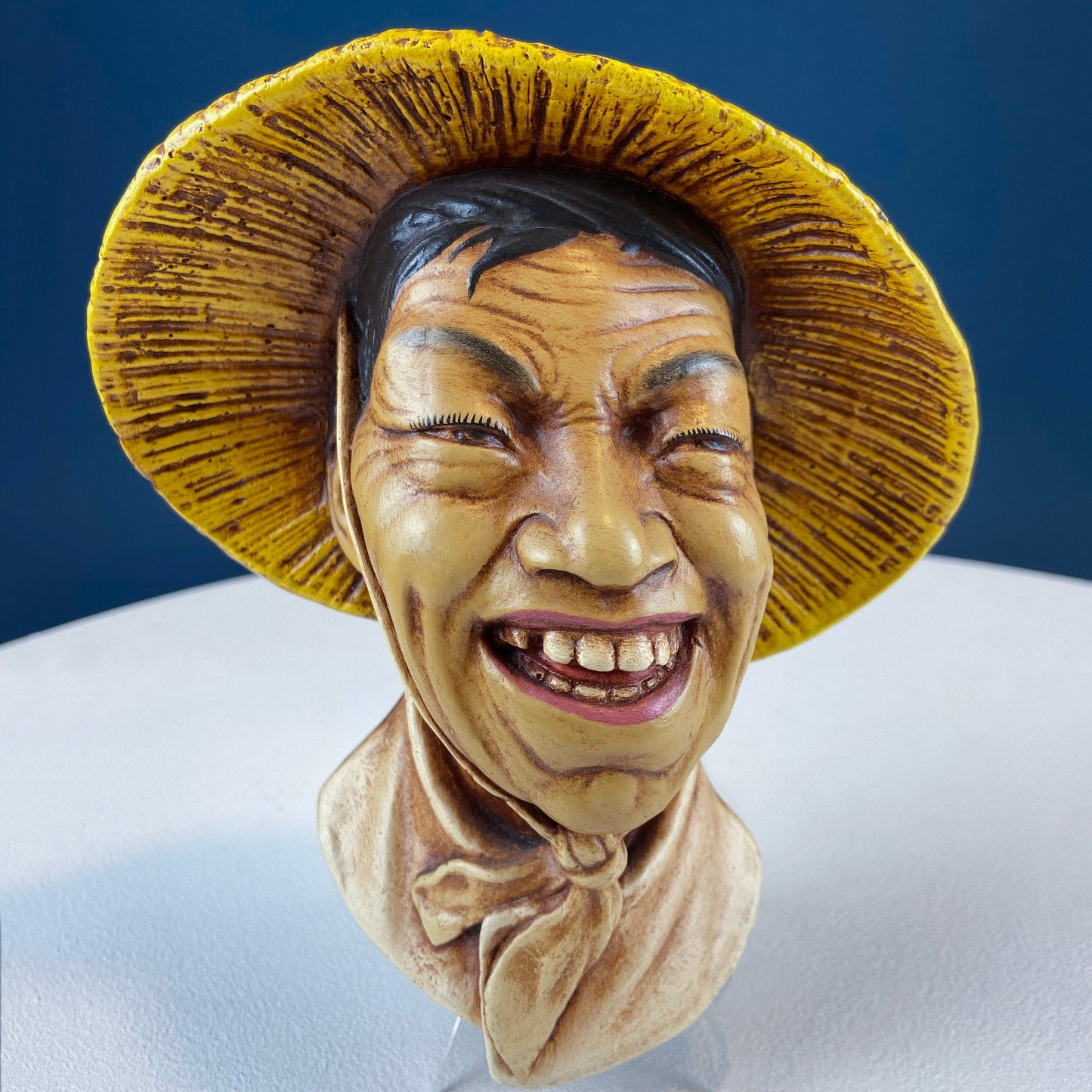 Vintage Chalkware Head of syarian in Blue Hat. Life Like Caricature of Bearded Man. Ethnic Wall Hanging. Collectibl