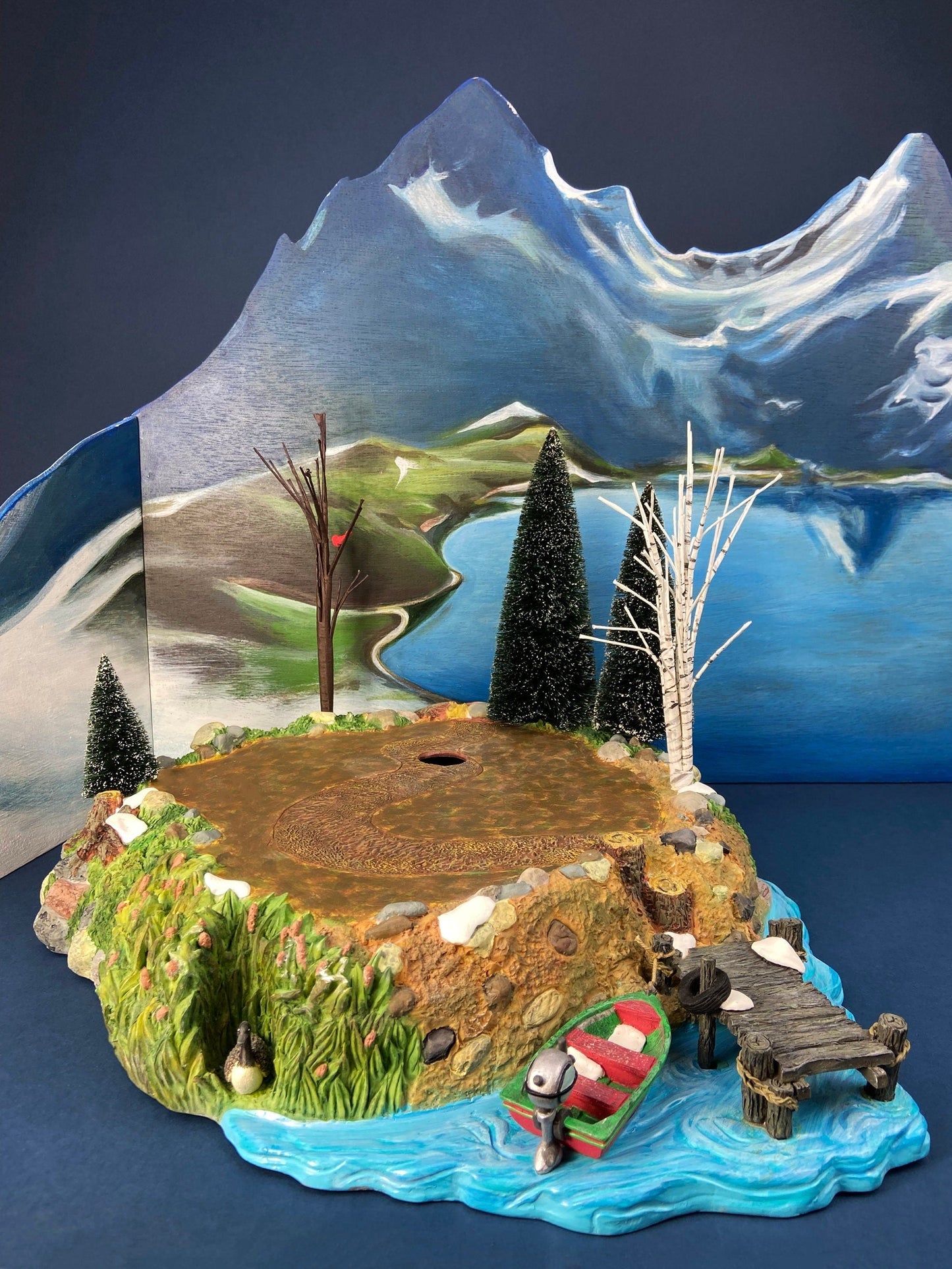 Christmas Village Platform by Department 56. Sounds of the North Woods. Christmas Village Accessories: Platform, 2 Pines, and 2 Naked Trees