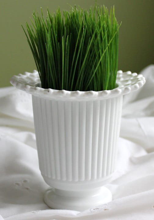 Vintage Milk Glass Vase.  Planter with Sailor Lace Rim Pattern and Ribbed Surface.  Vase by Atterbury Glass, Co.