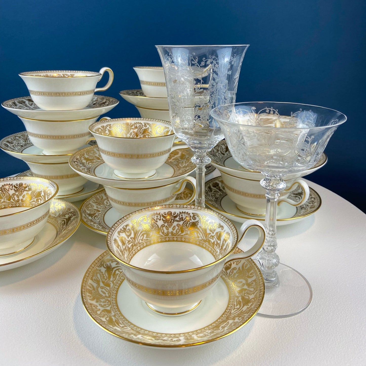 Heisey Champagne Stemware. Set of 6 Orchid Pattern Etched Crystal Glasses. Home Gift. Dining Room Decor. Collectible Glassware.