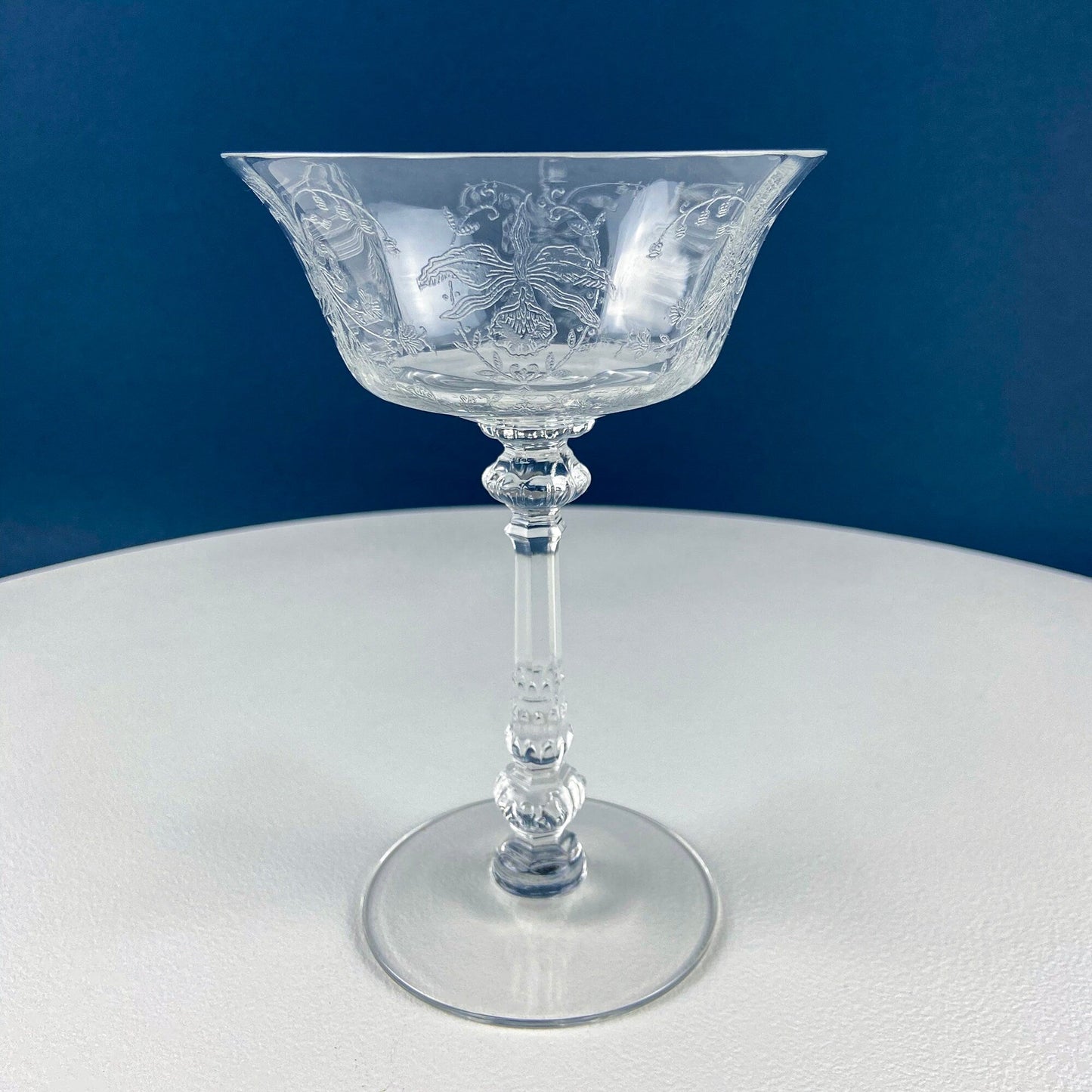 Heisey Champagne Stemware. Set of 6 Orchid Pattern Etched Crystal Glasses. Home Gift. Dining Room Decor. Collectible Glassware.