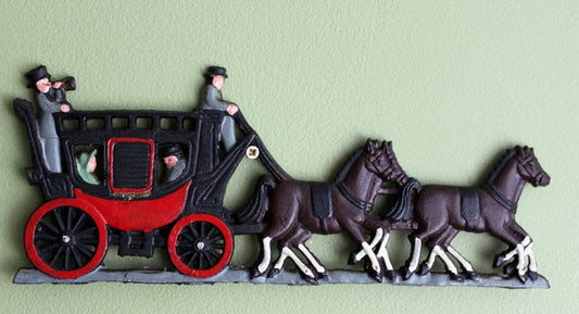 Cast Iron Carriage with Horses Wall Hanging Rustic Home Decoration.  Ready to Hang Wall Decor.