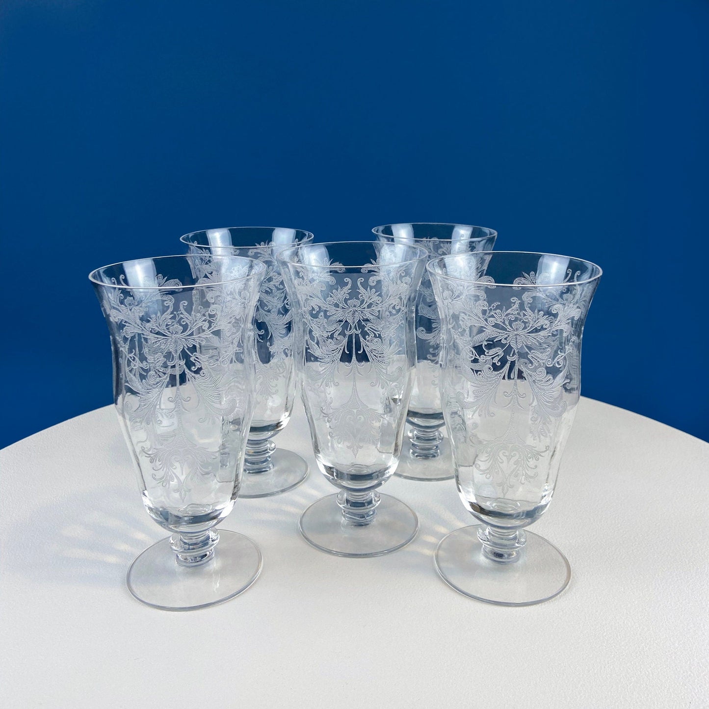 Antique Tiffin Franciscan Water Goblets , Cherokee Rose Pattern , Set of 7.