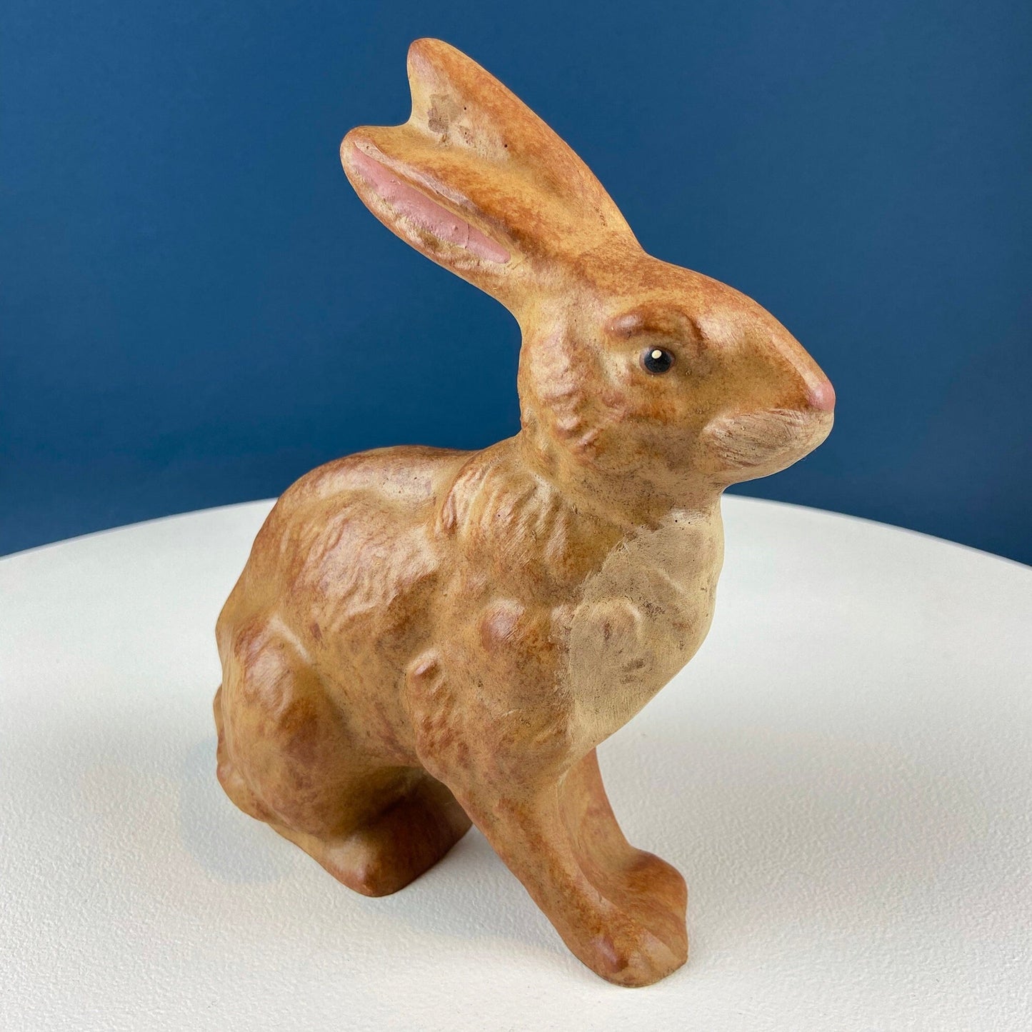 Brown Rustic Bunny Rabbit Figurine with Plead Bow. Hand-Painted Easter Display. Spring Celebration. Modern Farmhouse. Dining Room Decor.