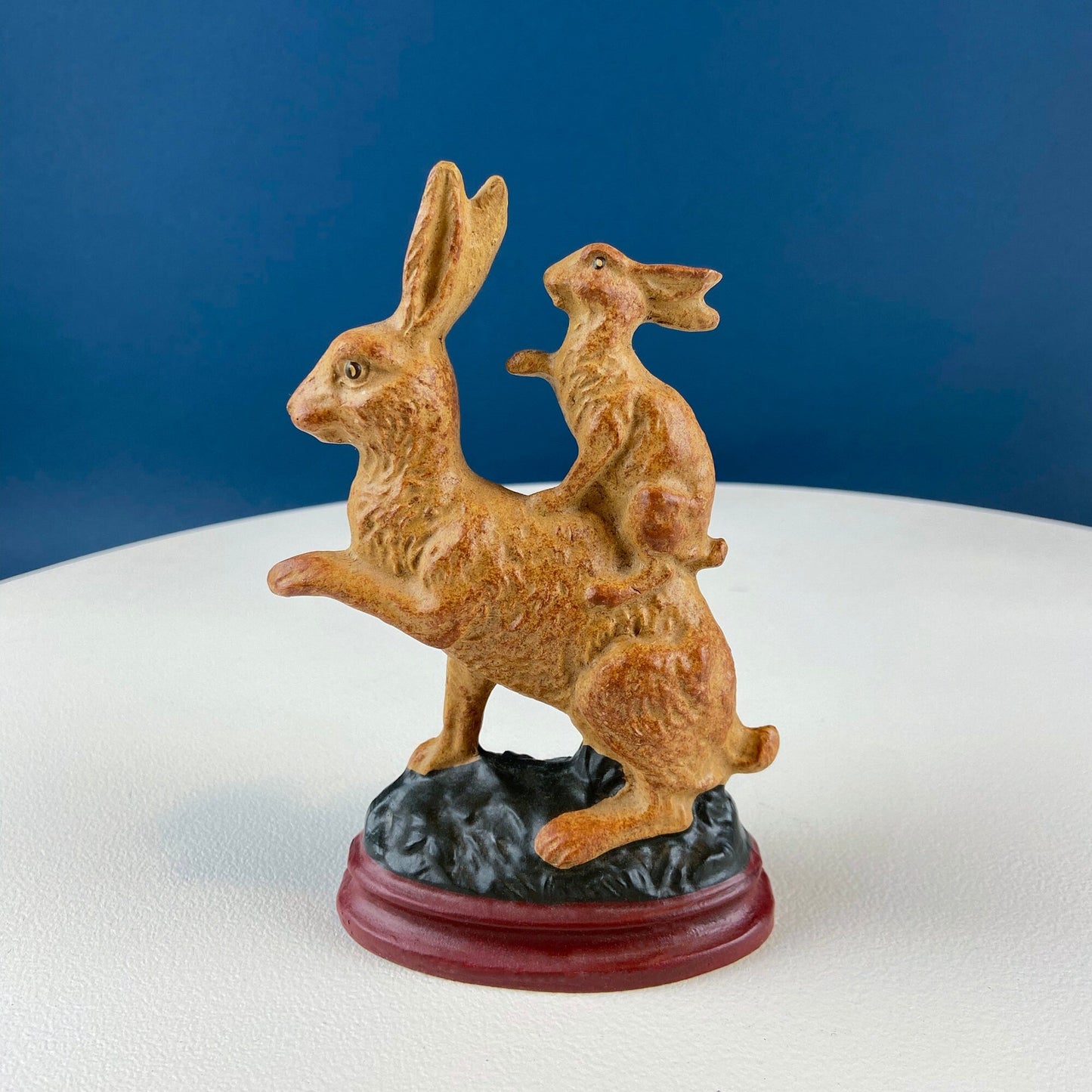 Brown Rustic Bunny Rabbit Figurine with Plead Bow. Hand-Painted Easter Display. Spring Celebration. Modern Farmhouse. Dining Room Decor.